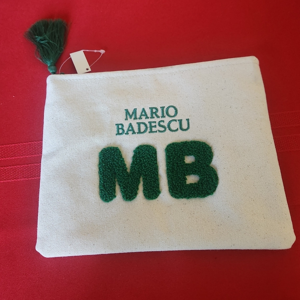 NWT Mario Badescu Cream And Green Cosmetic Bag